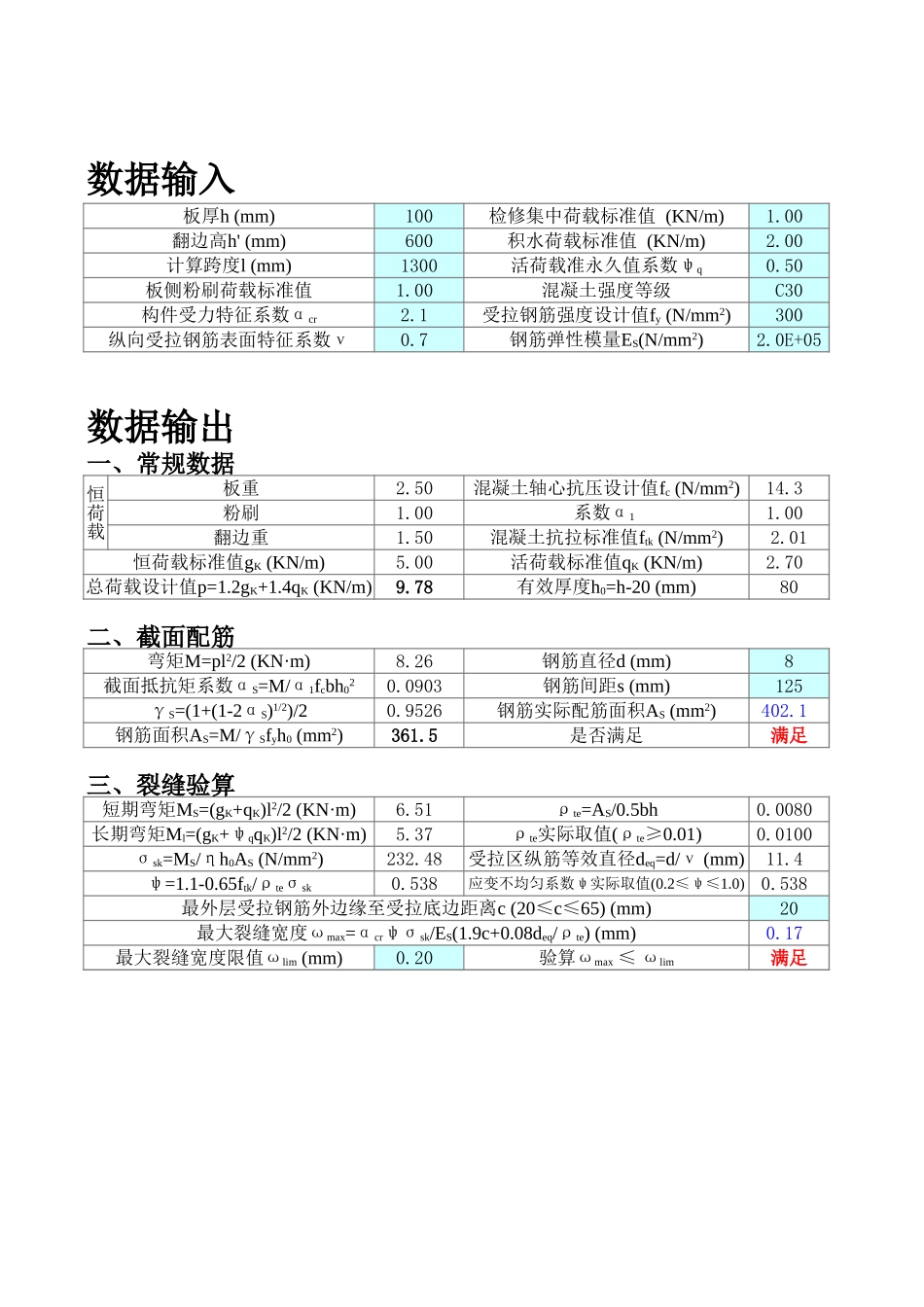 2025年工程建设资料：雨蓬计算程序兼计算书（新规范）.xls_第1页