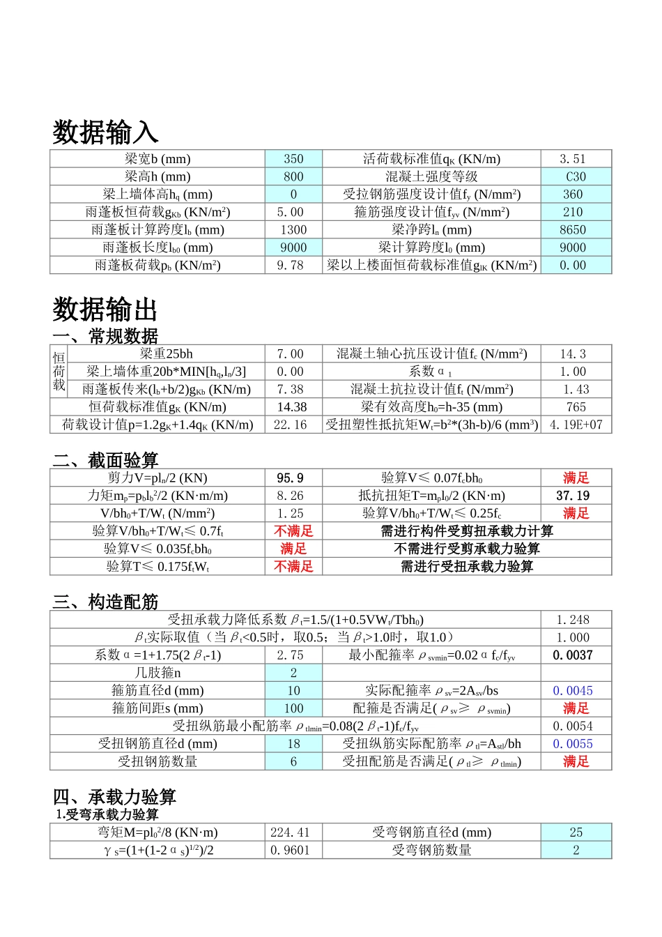 2025年工程建设资料：雨蓬计算程序兼计算书.xls_第2页