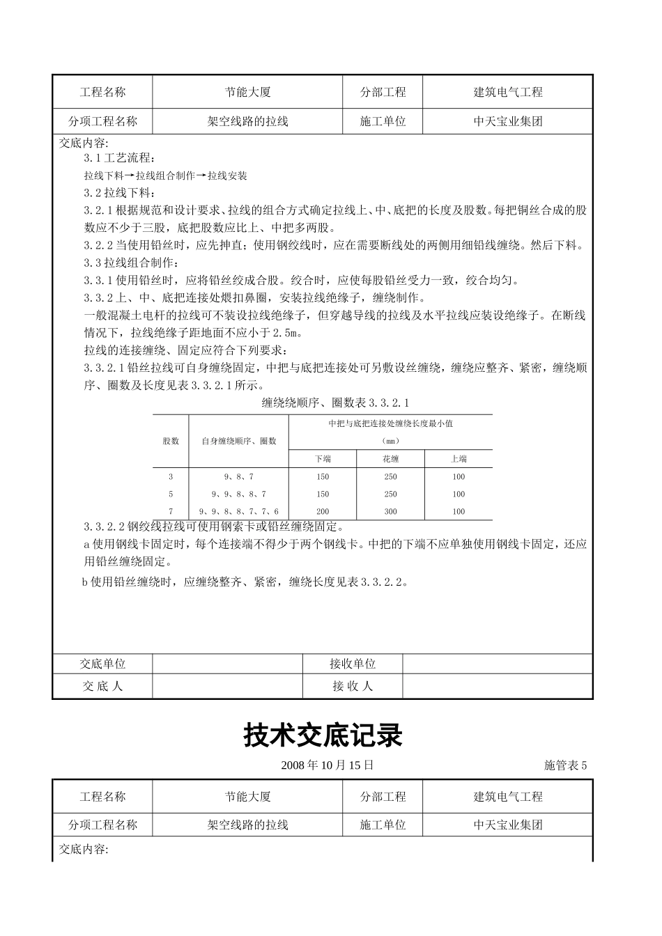 2025年工程建设资料：架空线路的拉线施工交底记录.doc_第3页