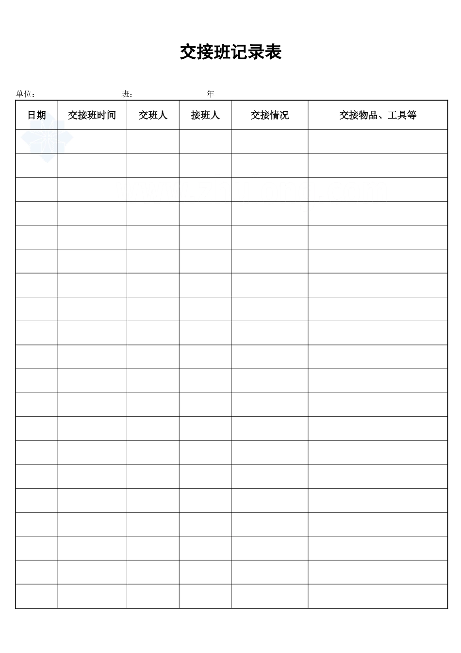 2025年工程建设资料：交接班记录表_secret.doc_第1页