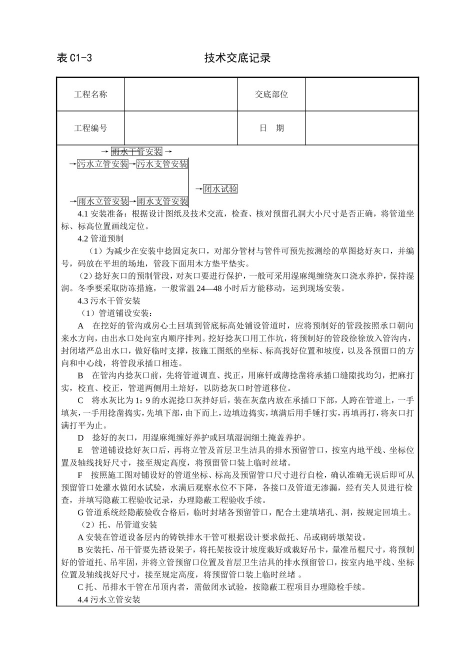 2025年工程建设资料：室内铸铁排水管道安装技术交底.doc_第2页