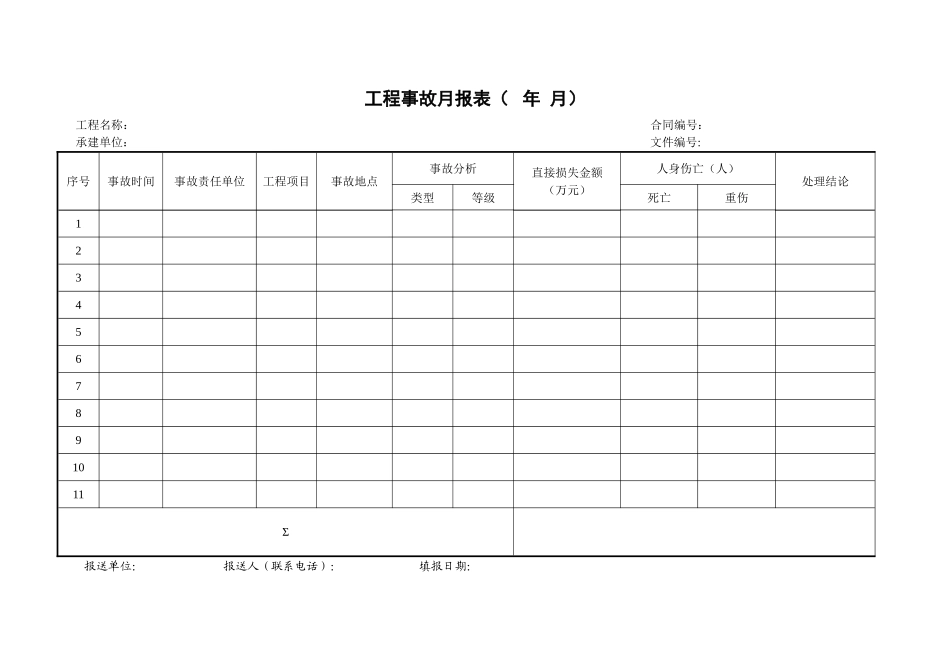 2025年工程建设资料：24工程事故月报表.doc_第1页