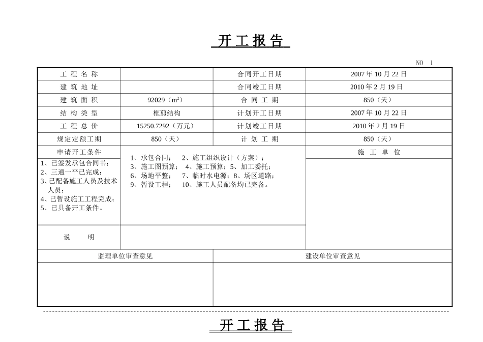 2025年工程建设资料：开工报告的表格形式.doc_第2页