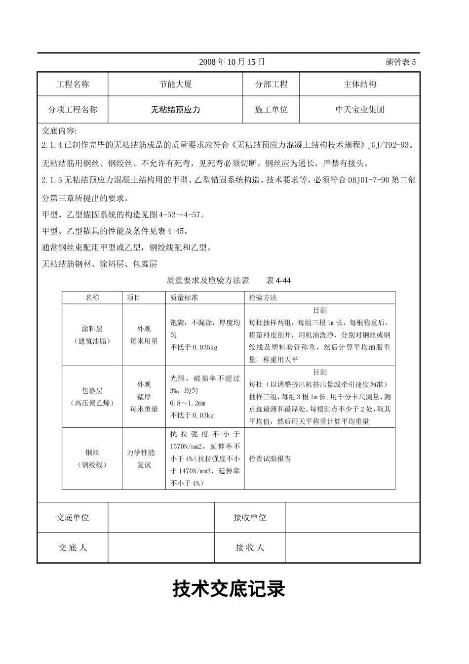 2025年工程建设资料：无粘结预应力交底记录.doc_第2页