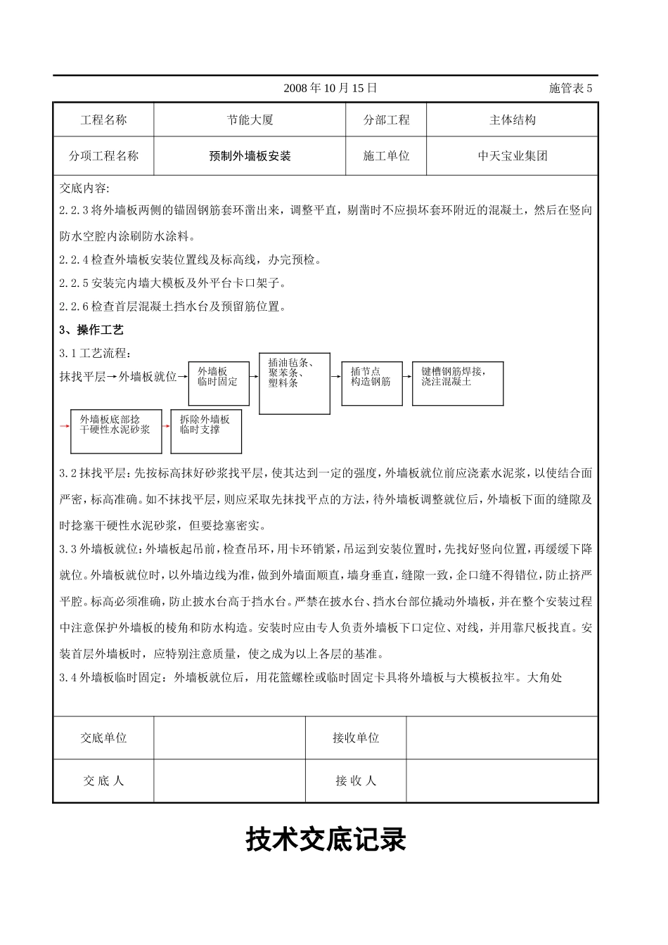 2025年工程建设资料：预制外墙板安装交底记录.doc_第2页