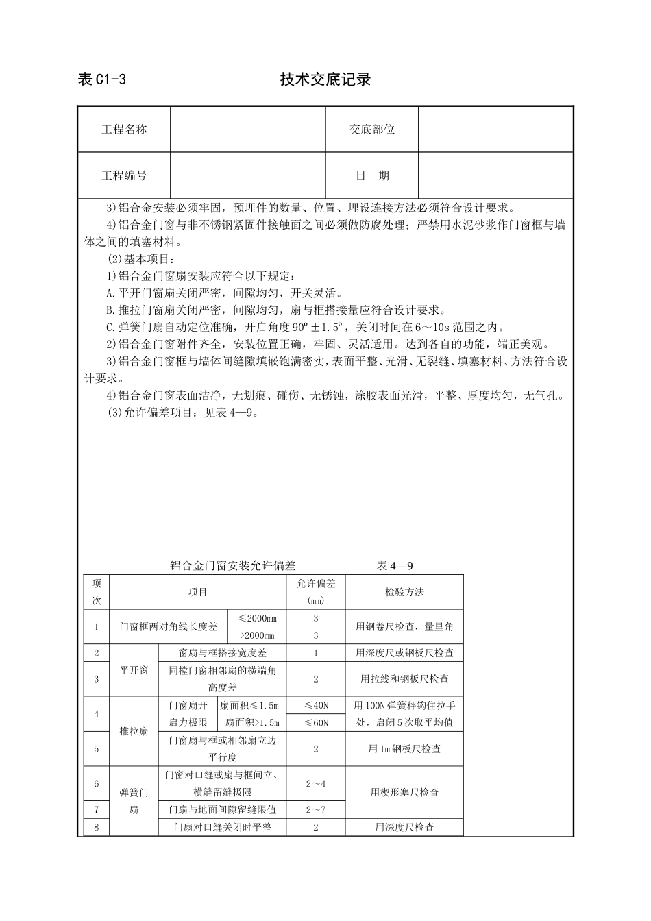 2025年工程建设资料：铝合金门窗安装技术交底.doc_第3页