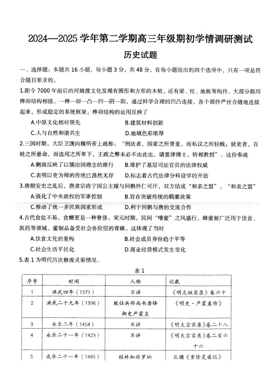 江苏省扬州市高邮市2024-2025学年高三下学期开学考试历史+答案.docx_第1页