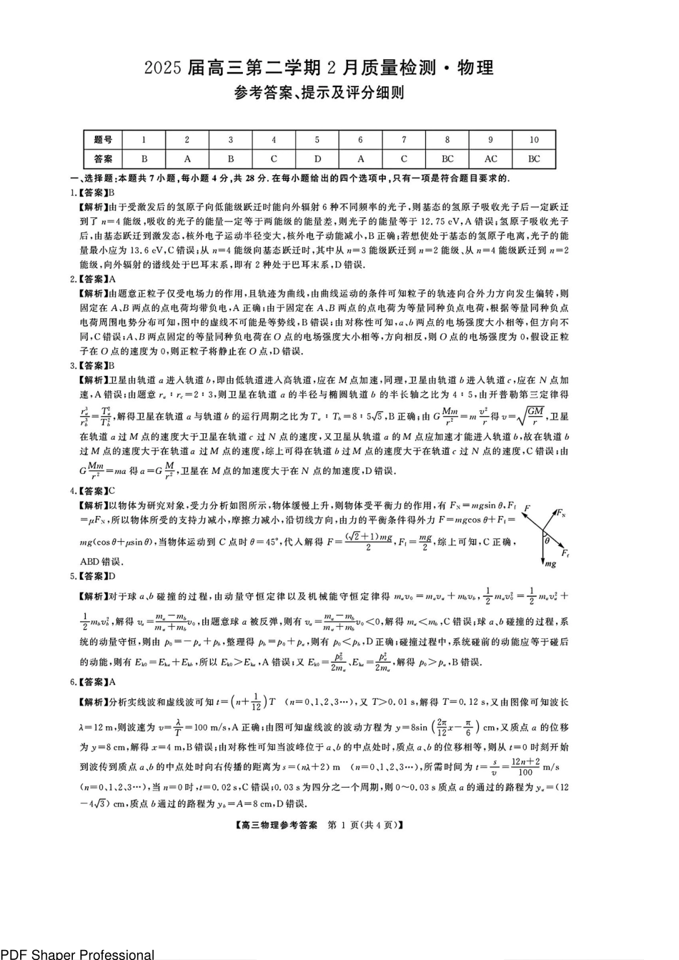 金科大联考2025届高三第二学期2月质量检测物理答案.pdf_第1页