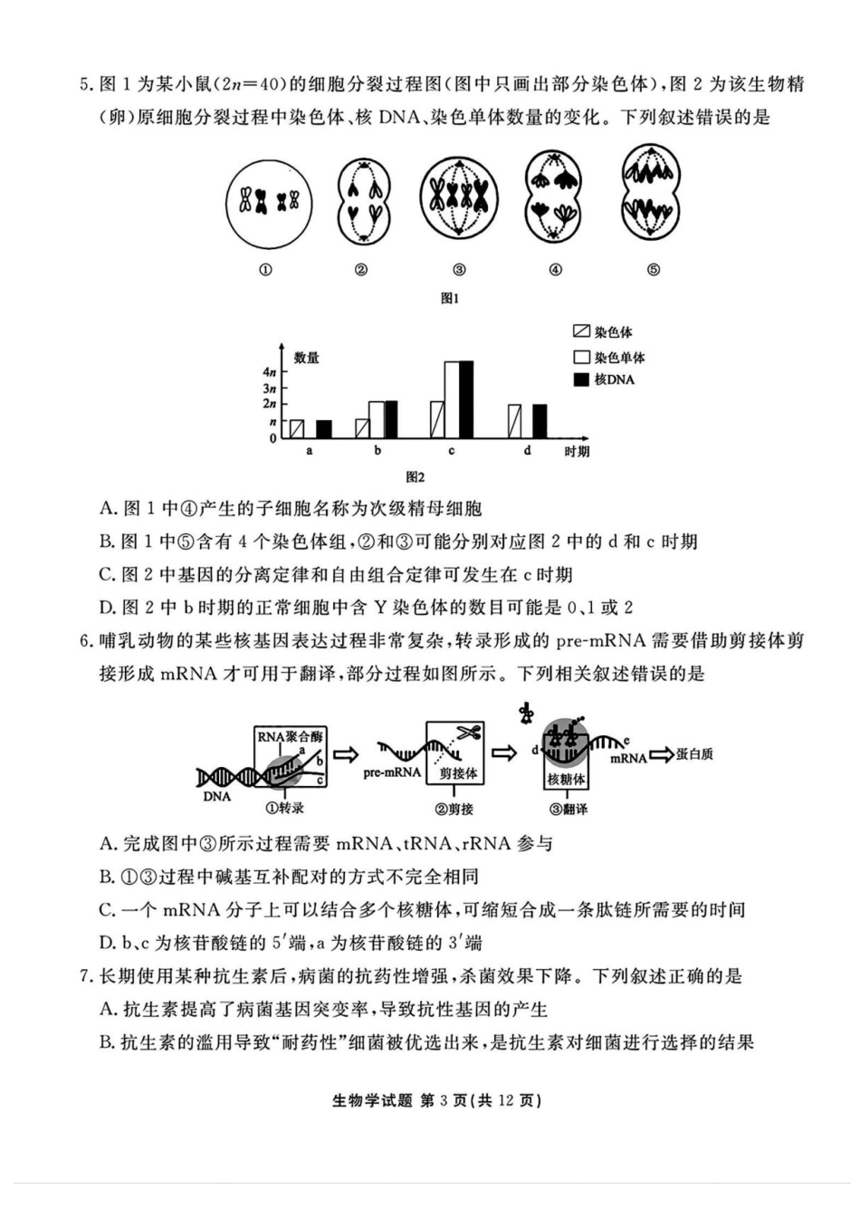 山西省部分学校2024-2025学年高三下学期2月开学考试生物试卷+答案.pdf_第3页