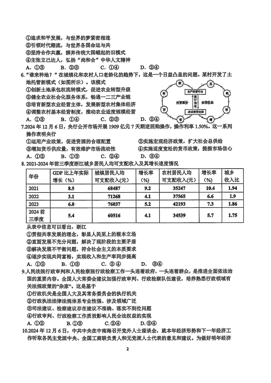 浙江省名校协作体2024-2025学年高三下学期联考政治试题.pdf_第2页