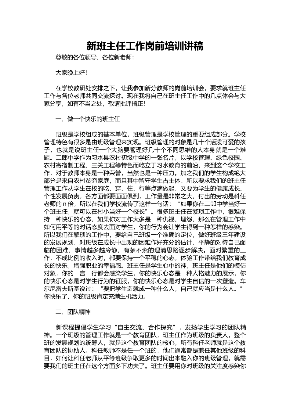 2025年教学资料：新班主任工作岗前培训讲稿.docx_第1页