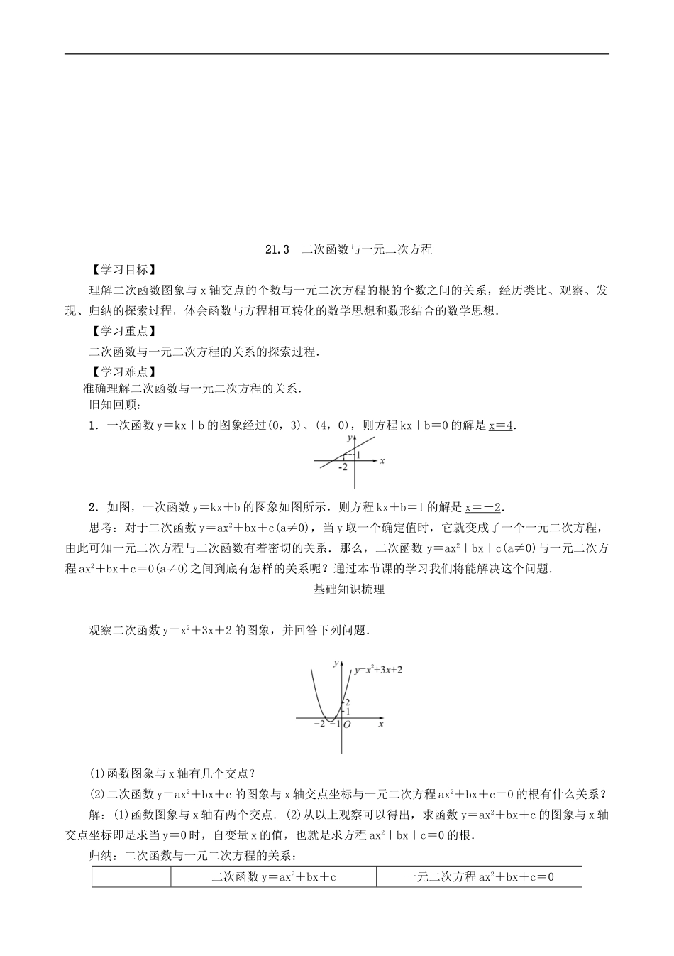 【沪科版数学九年级上册导学案】21.3　二次函数与一元二次方程.doc_第1页