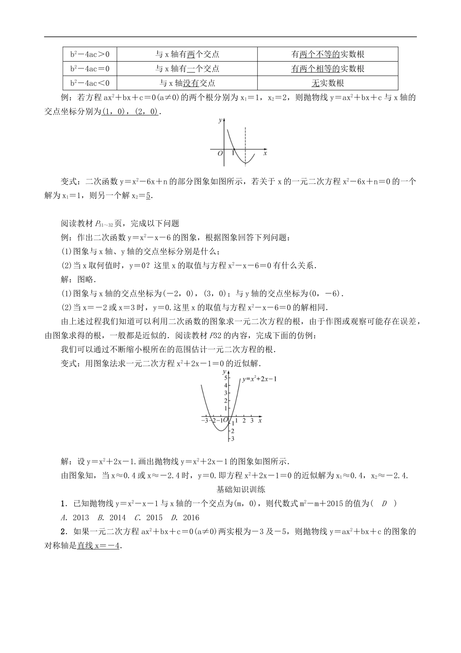 【沪科版数学九年级上册导学案】21.3　二次函数与一元二次方程.doc_第2页