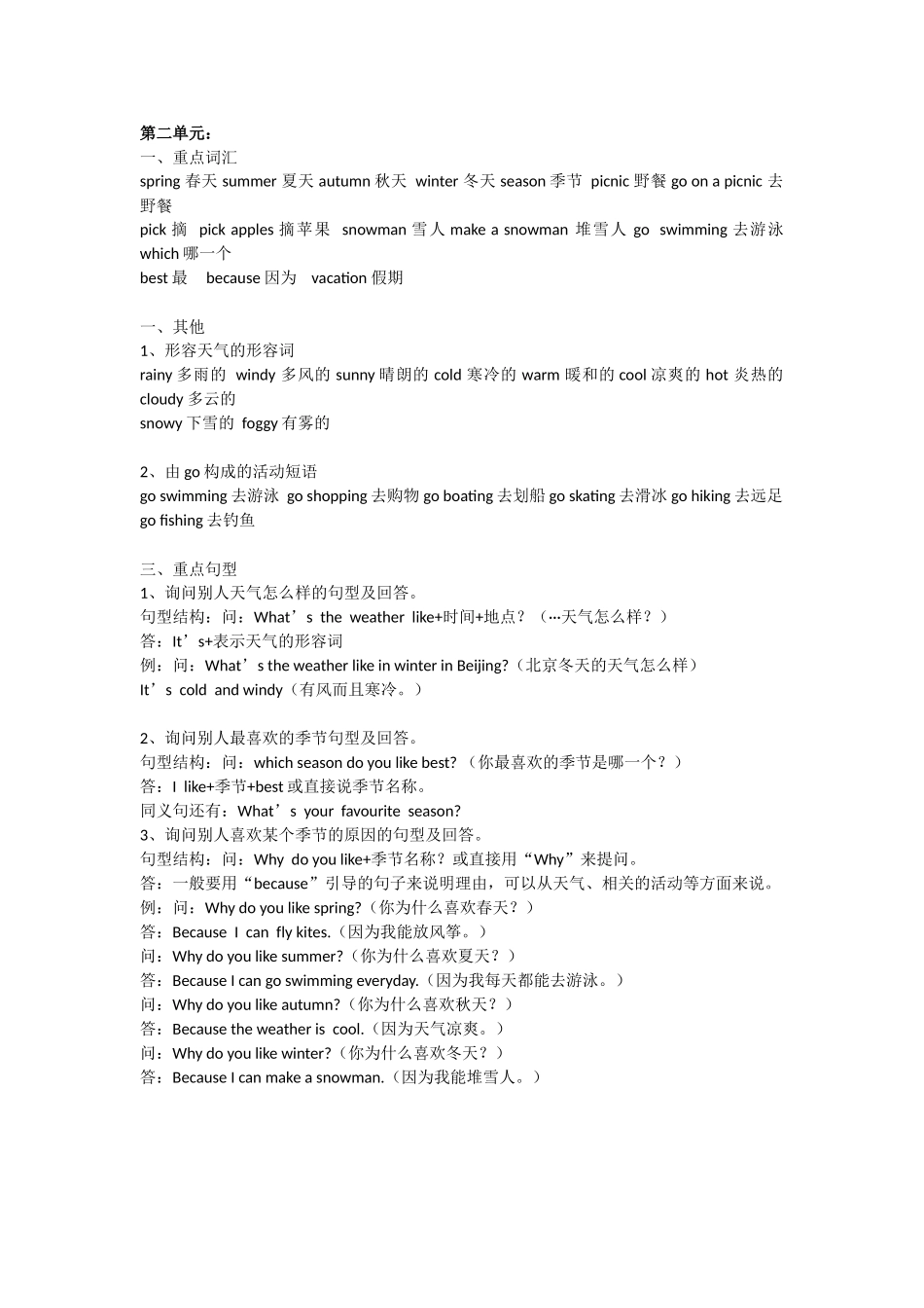 2025年教学资料：Ｕnit 2单元知识梳理(1).doc_第1页