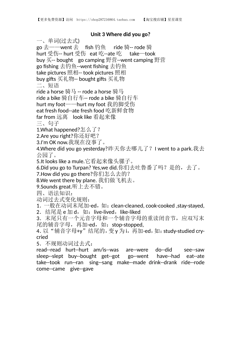 2025年教学资料：Unit 3单元知识梳理（2）(1).doc_第1页