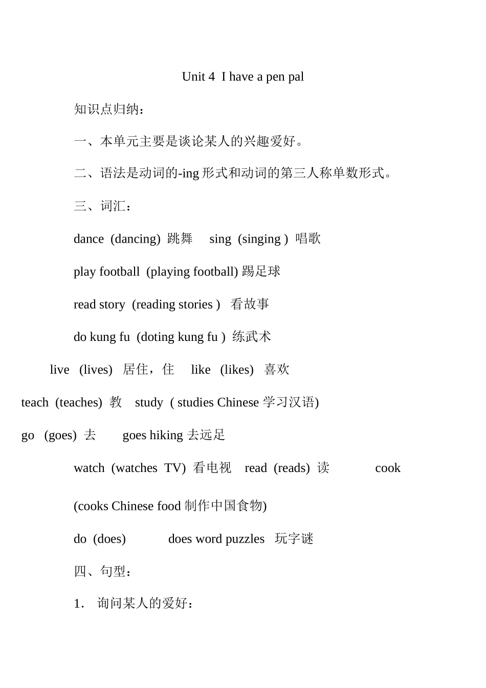 2025年教学资料：Unit 4知识点总结(1).doc_第1页