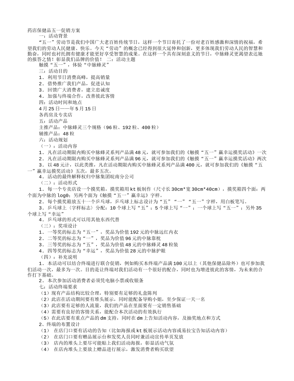 2025药房管理资料：五一药品促销方案.doc_第1页