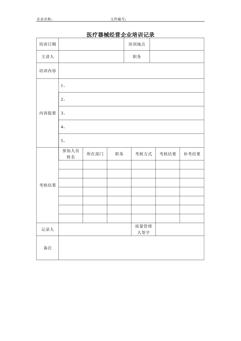 2025药房管理资料：医疗器械-10.1 培训记录.doc_第1页