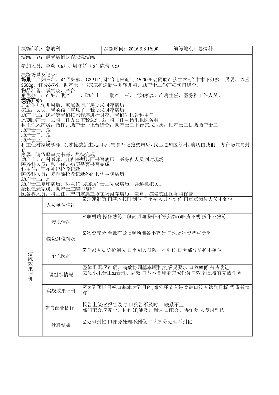 2025医院应急预案资料：患者病例封存应急演练记录表.doc_第2页