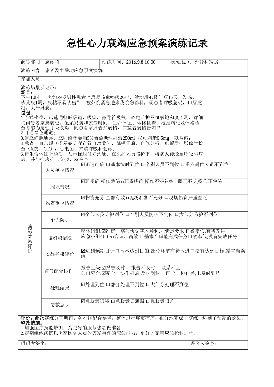 2025医院应急预案资料：急性心肌梗死应急预案演练记录表.doc_第1页