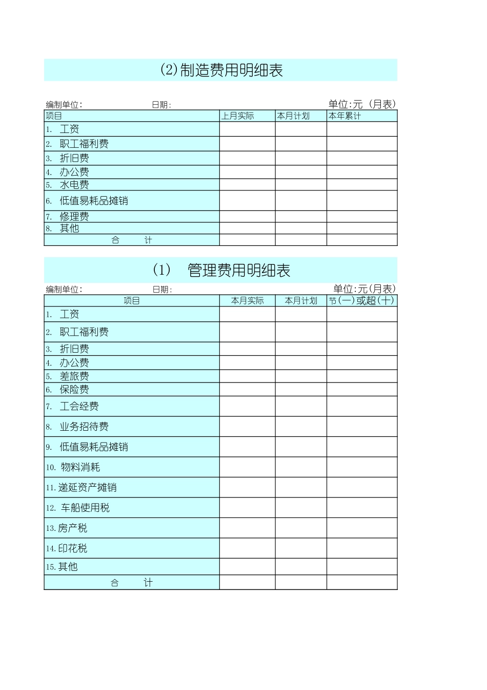 2025财务管理资料：176制造成本费用套表.xls_第3页