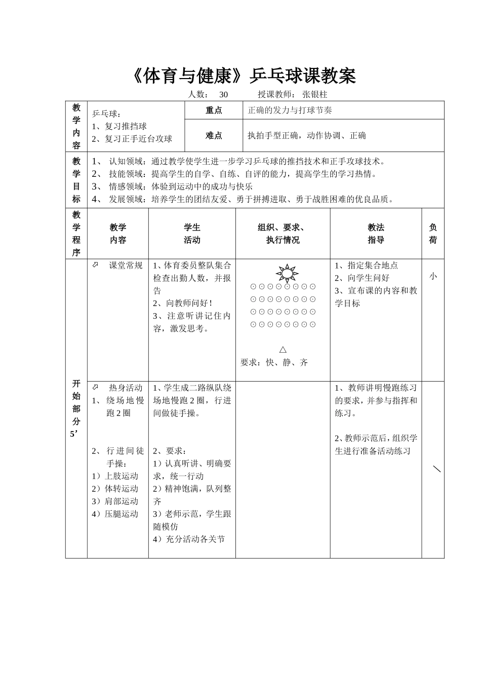 2025年体育教案：《体育与健康》乒乓球课教案.doc_第1页