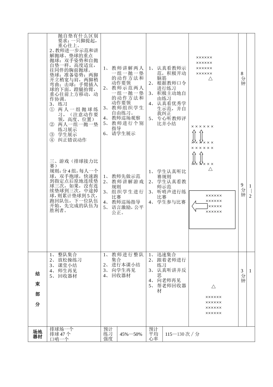 2025年体育教案：9-中小学排球正面双手垫球教案.doc_第3页