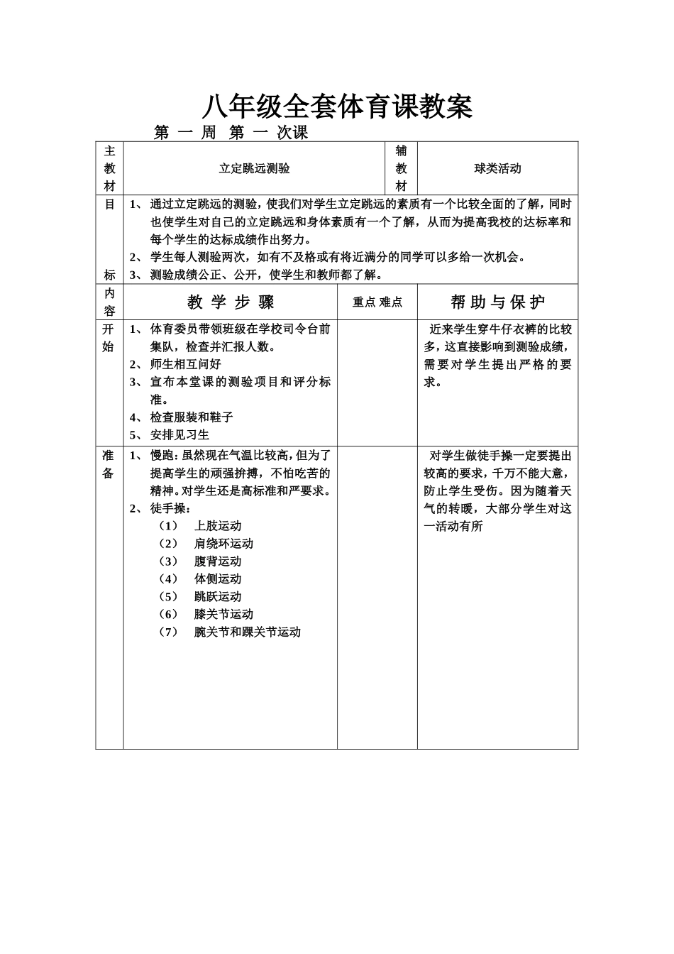 2025年体育教案：八年级体育教案.doc_第1页