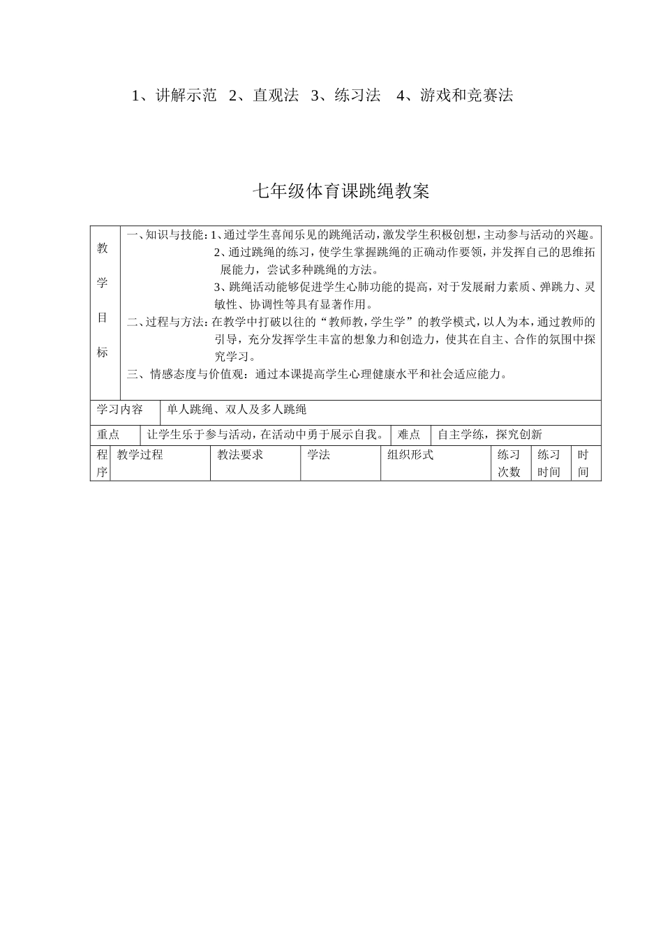 2025年体育教案：七年级跳绳教案设计.doc_第2页