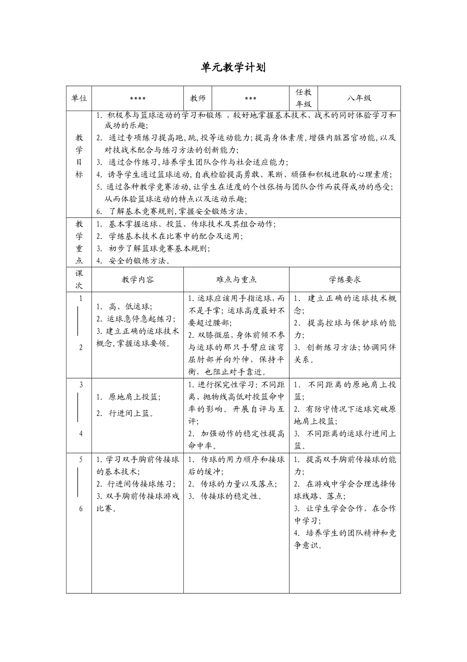 2025年体育教案：体育篮球教学设计(教案).doc_第2页