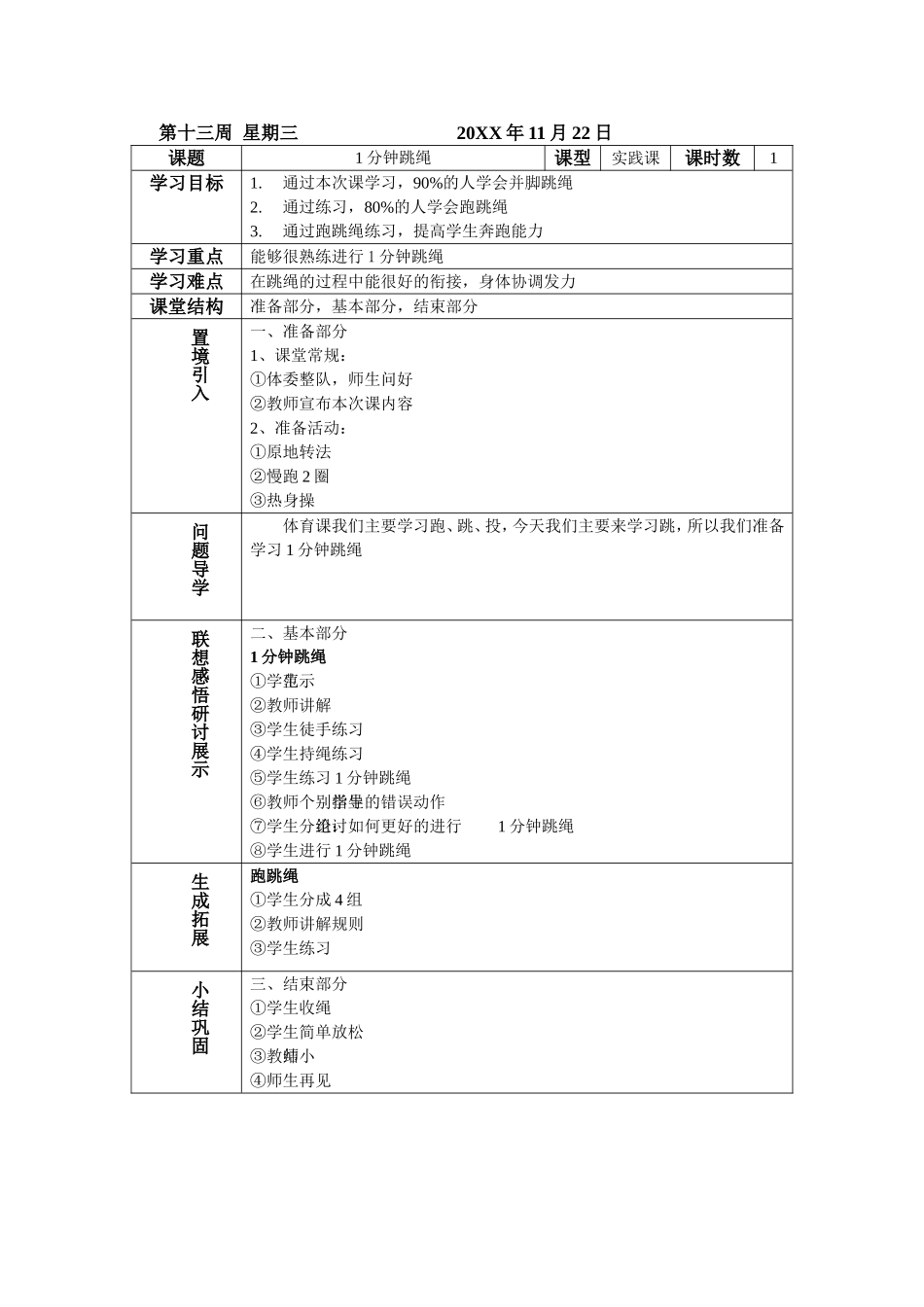 2025年体育教案：一分钟跳绳教案2.doc_第1页