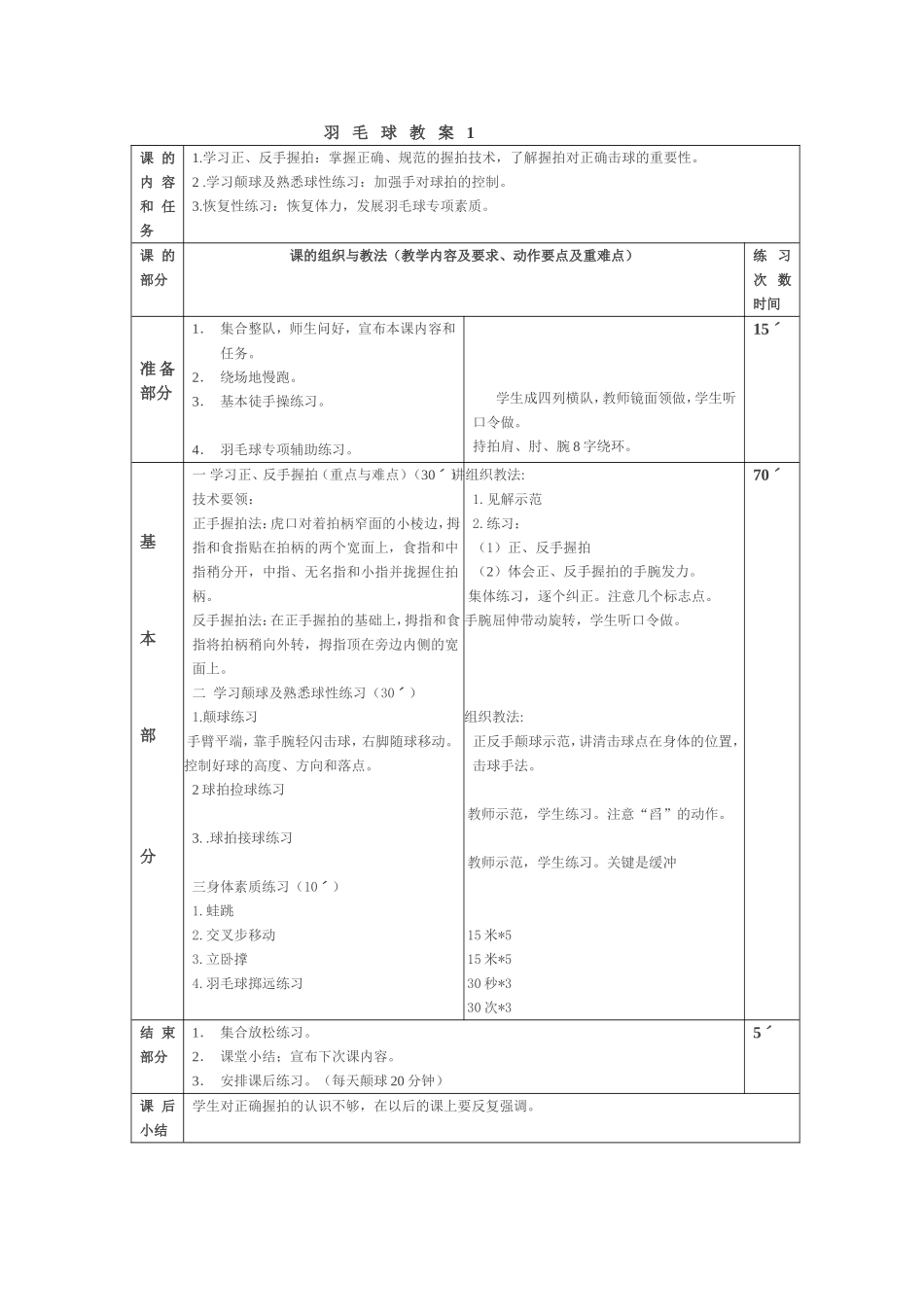 2025年体育教案：羽毛球教案通用.doc_第1页