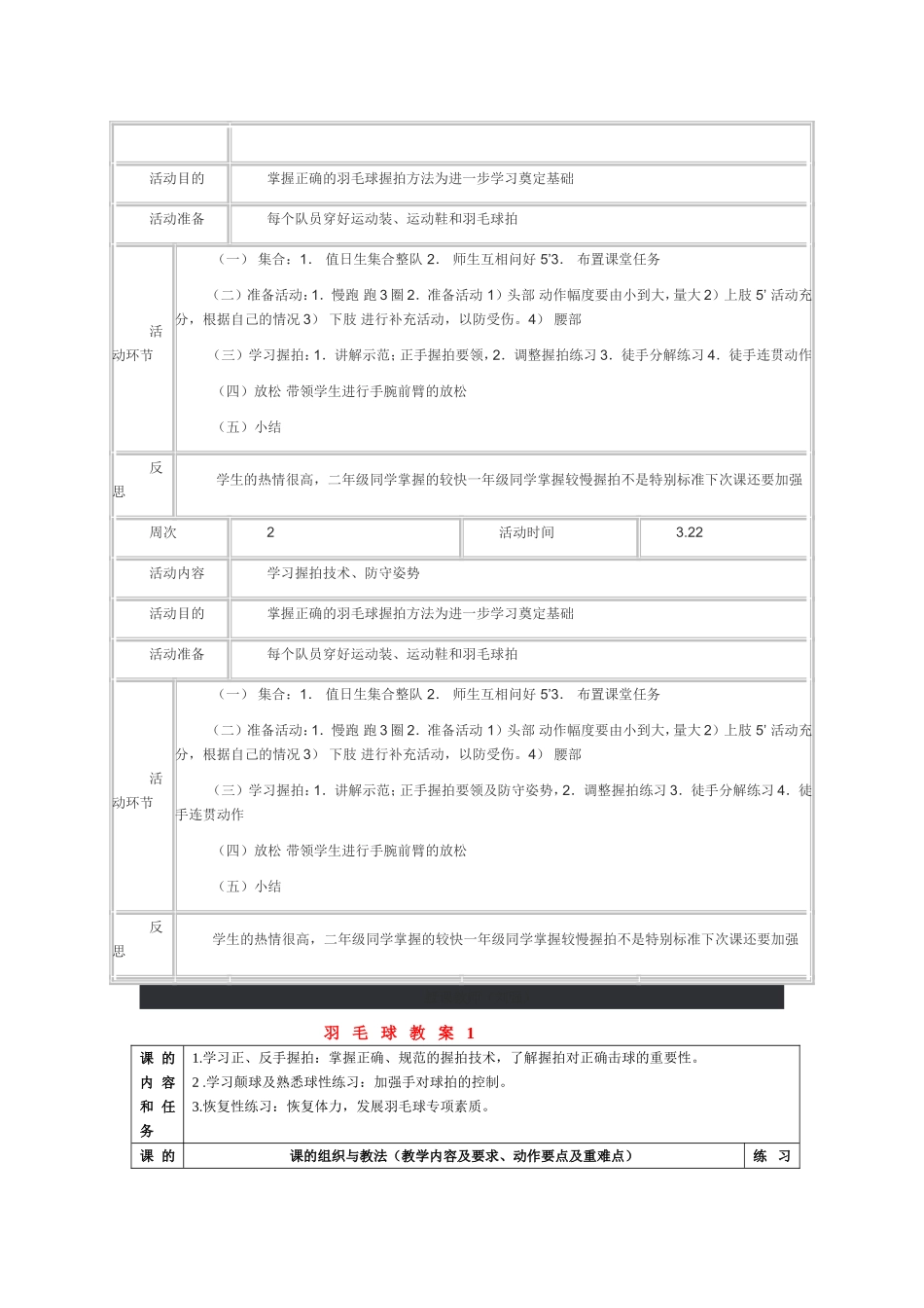 2025年体育教案：羽毛球教案通用版（15课时）.doc_第2页