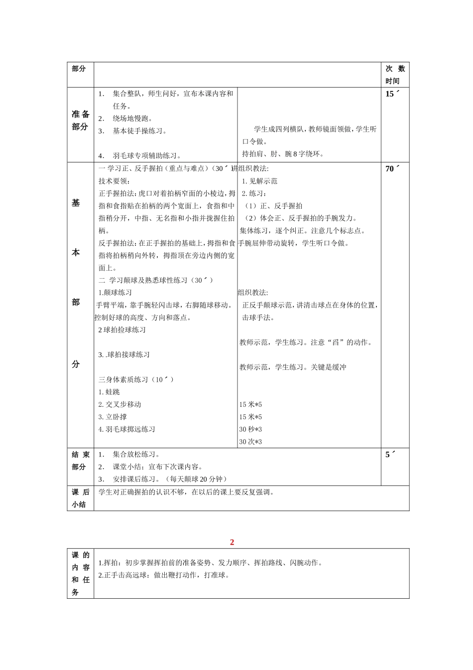 2025年体育教案：羽毛球教案通用版（15课时）.doc_第3页