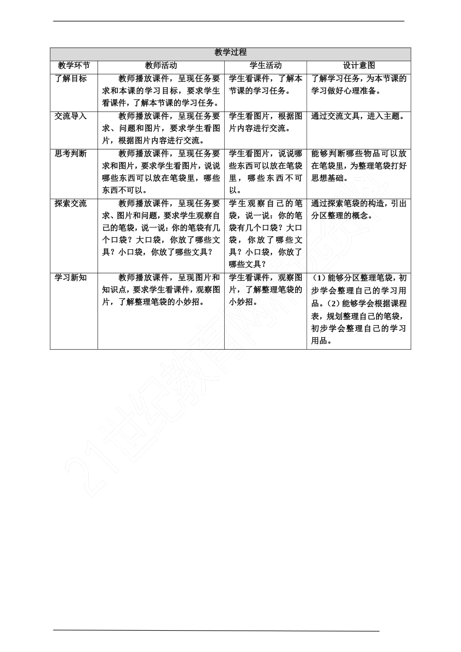 2025年小学实践活动教案：《笔袋自己理》 教案.doc_第2页