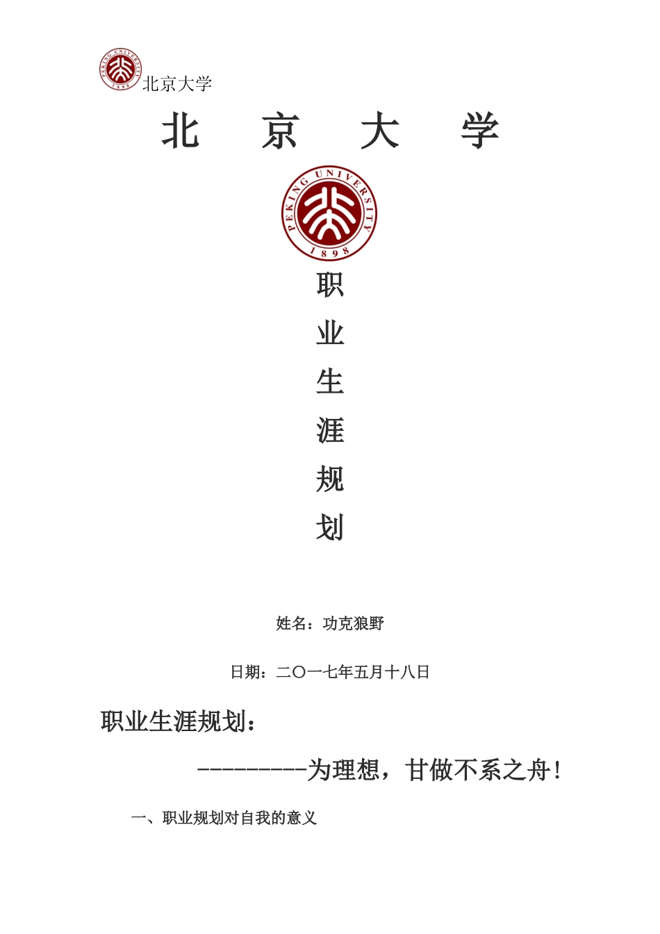 2025年大学生规划：北京大学职业生涯规划书.docx_第1页