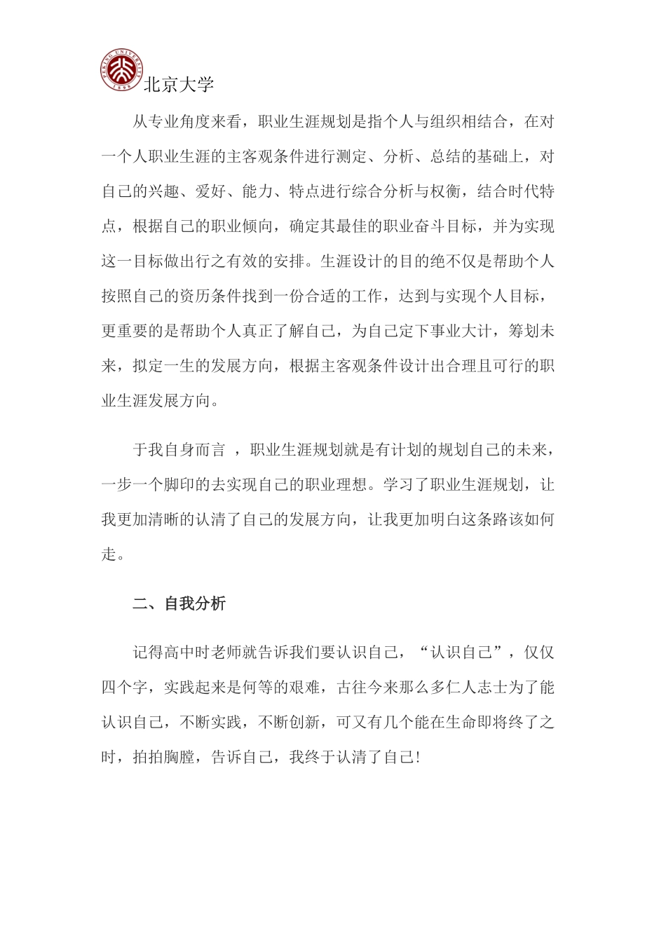 2025年大学生规划：北京大学职业生涯规划书.docx_第2页