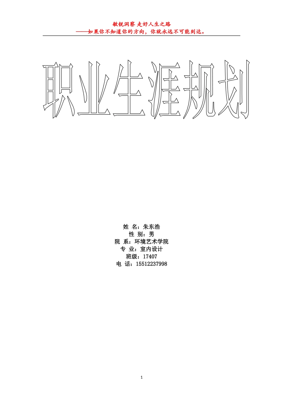 2025年大学生规划：环艺职业生涯规划书.doc_第1页