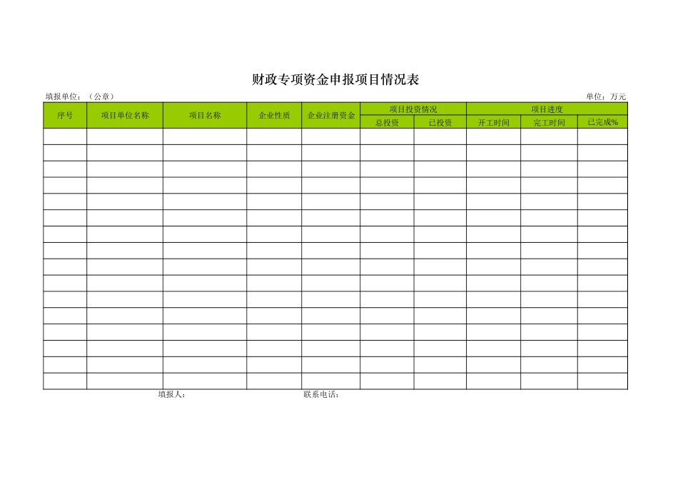 2025年公司管理表格：财政专项资金申报项目情况表.xls_第1页