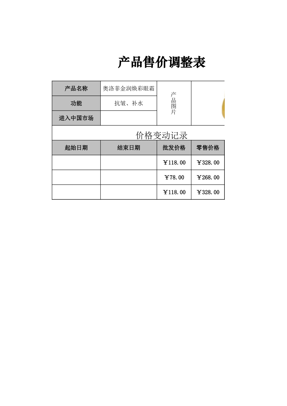 2025年公司管理表格：产品售价调整表.xlsx_第1页