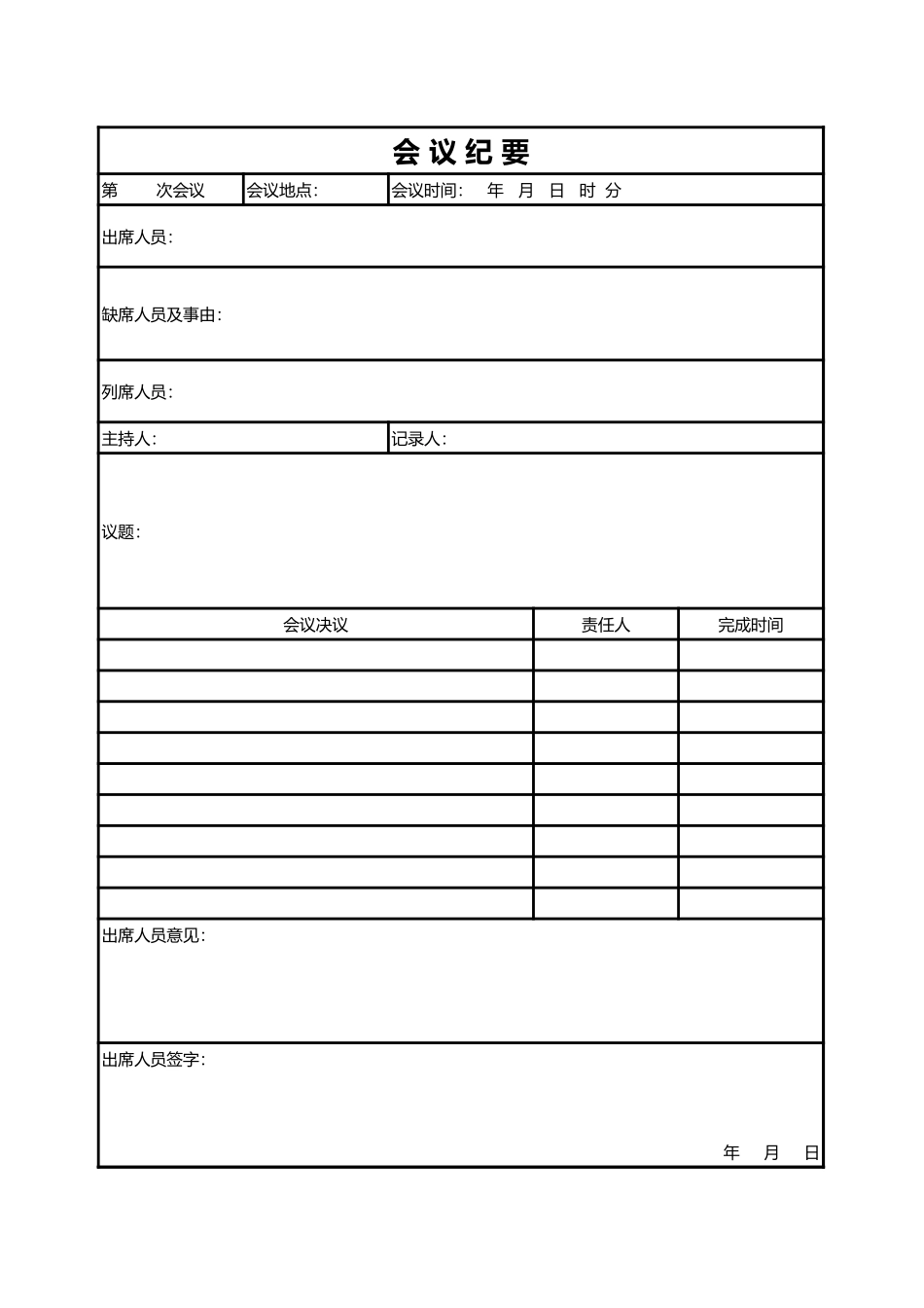2025年公司管理表格：会 议 纪 要8.xls_第1页