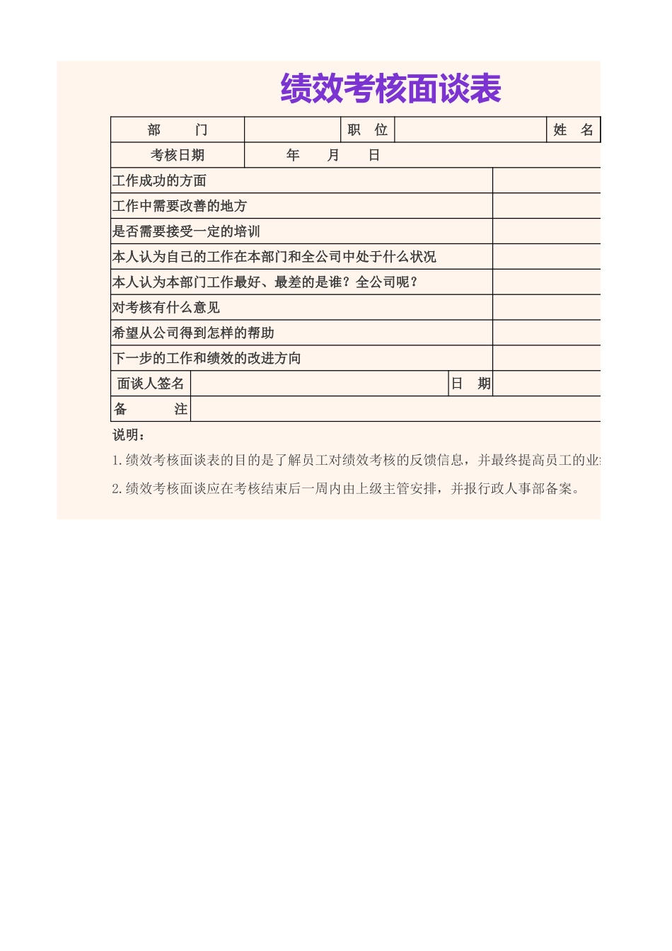 2025年公司管理表格：绩效考核面谈表.xlsx_第1页