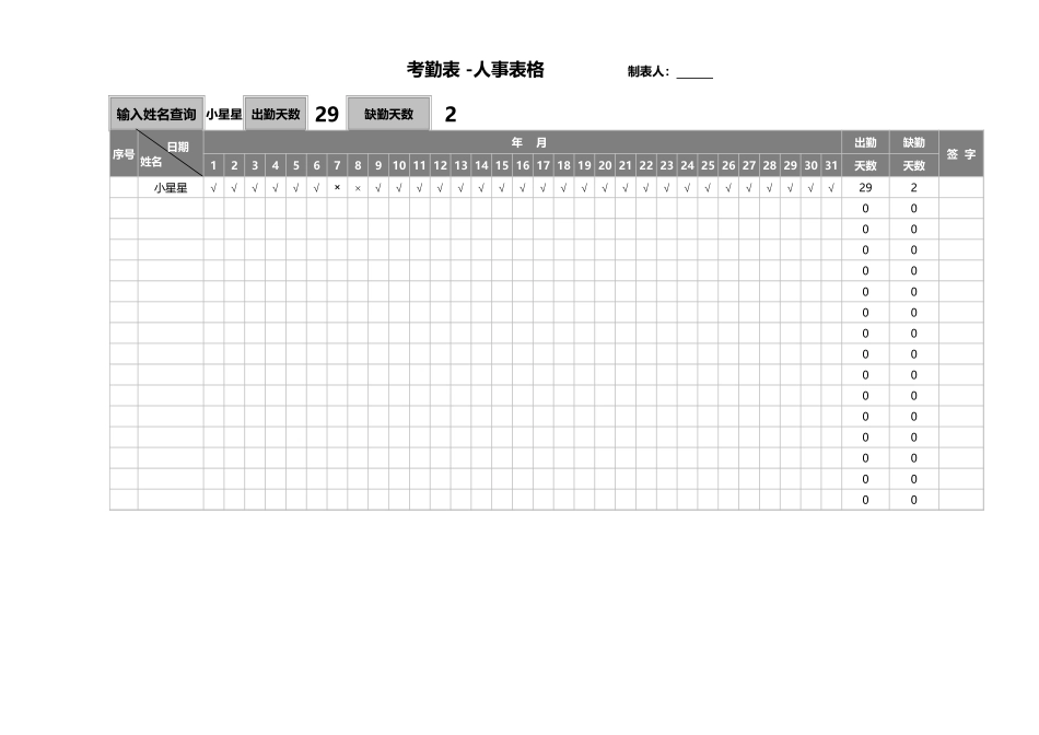 2025年公司管理表格：考勤表 -人事表格.xls_第1页