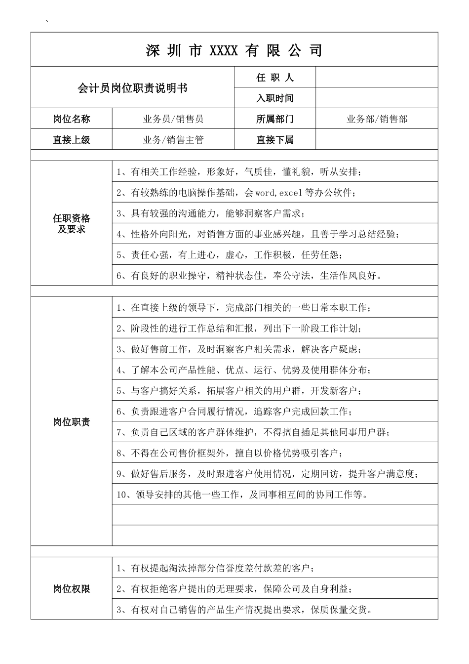 2025年人力资源制度：08-03销售专员岗位说明书.docx_第1页