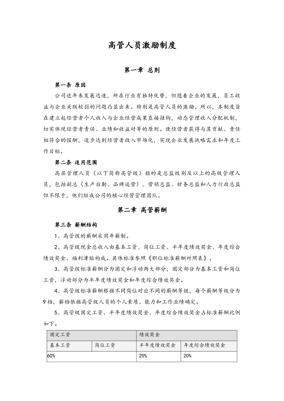 2025年人力资源制度：08-高管人员激励制度.docx_第1页