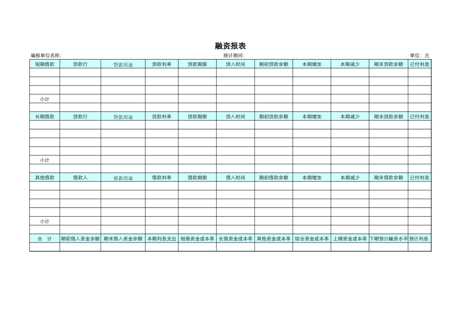 2025年公司管理表格：融资报表【山大教育】.xls_第1页