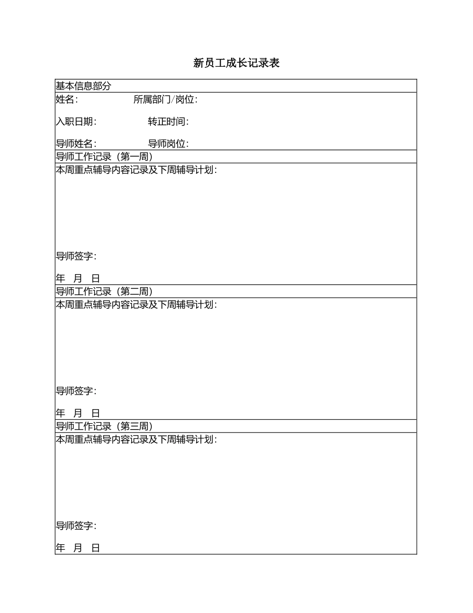 2025年人力资源制度：10-新员工成长记录表.docx_第1页