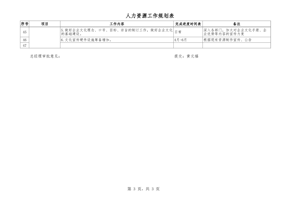 2025年人力资源制度：【人事计划】人力资源工作计划表.xls_第3页