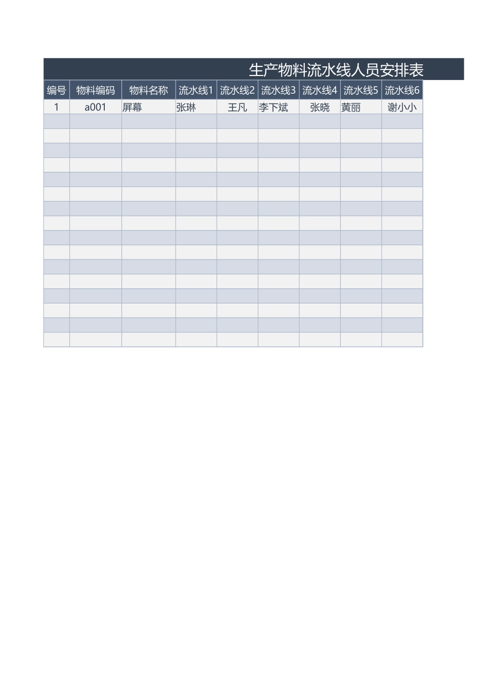 2025年公司管理表格：生产物料流水线人员安排表.xlsx_第1页