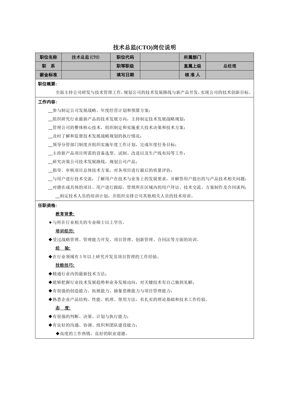 2025年人力资源制度：技术总监岗位说明.doc_第1页